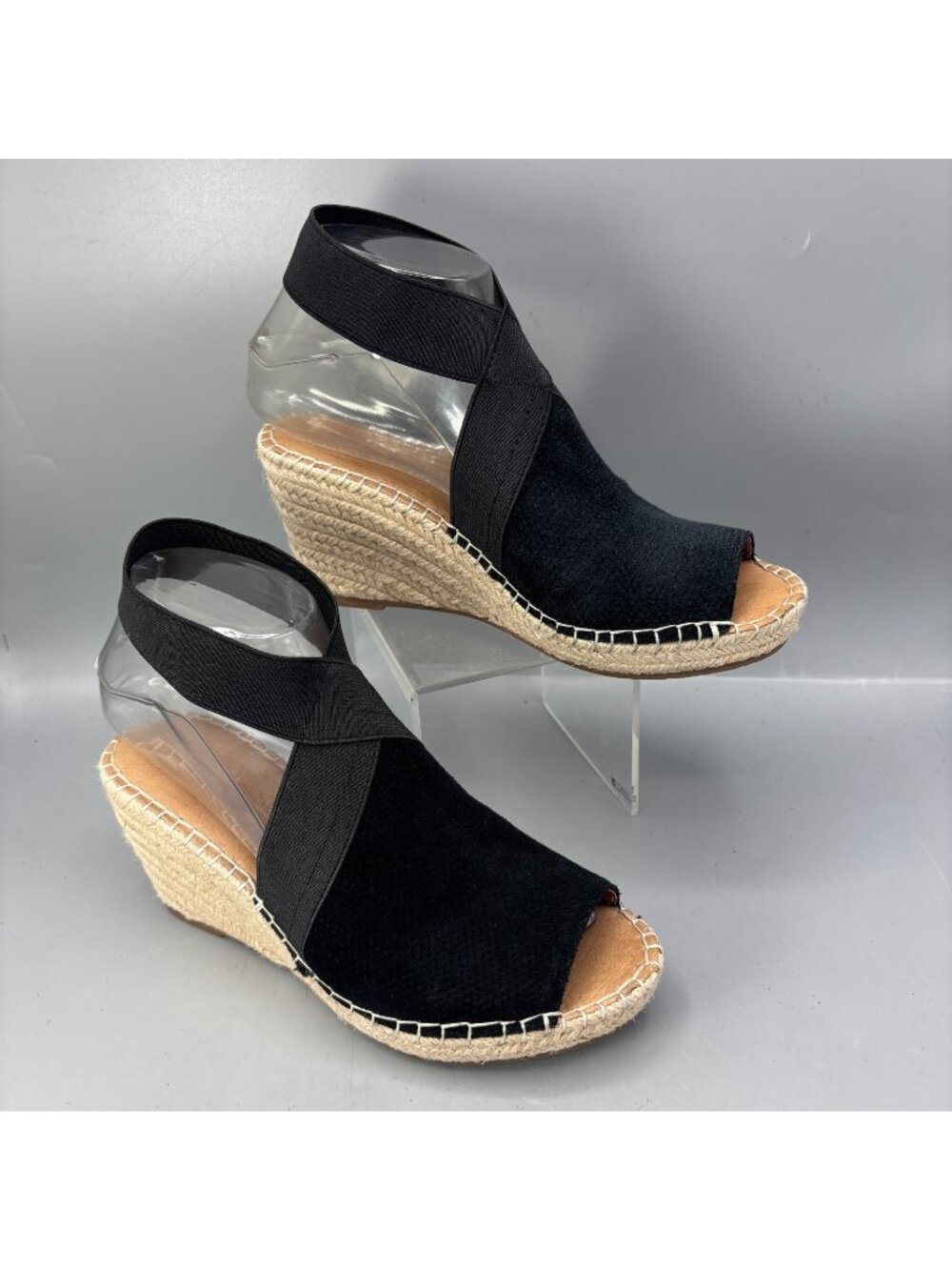 Gentle Souls by Kenneth Cole Espadrille Wedge Sandals Womens 7 Black Tan Leather